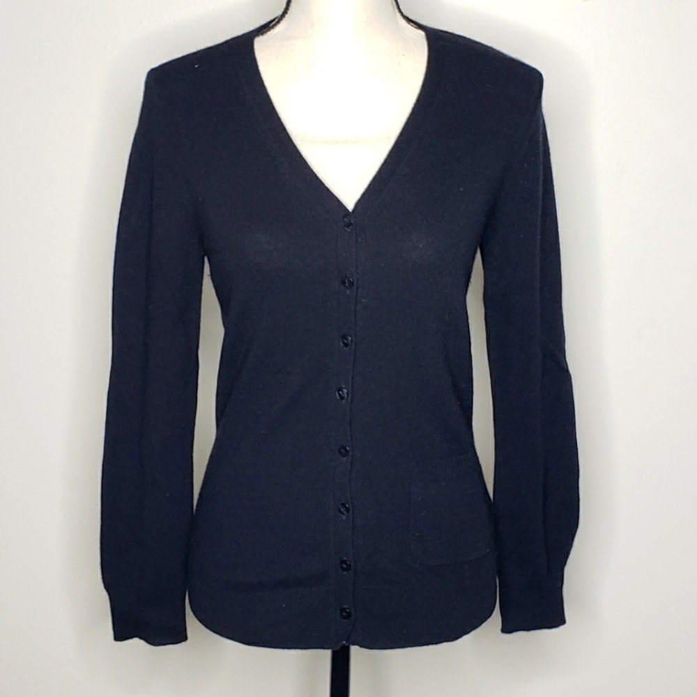 Prive Sweater Cardigan Small Cashmere Black V-neck Pocket Button Up